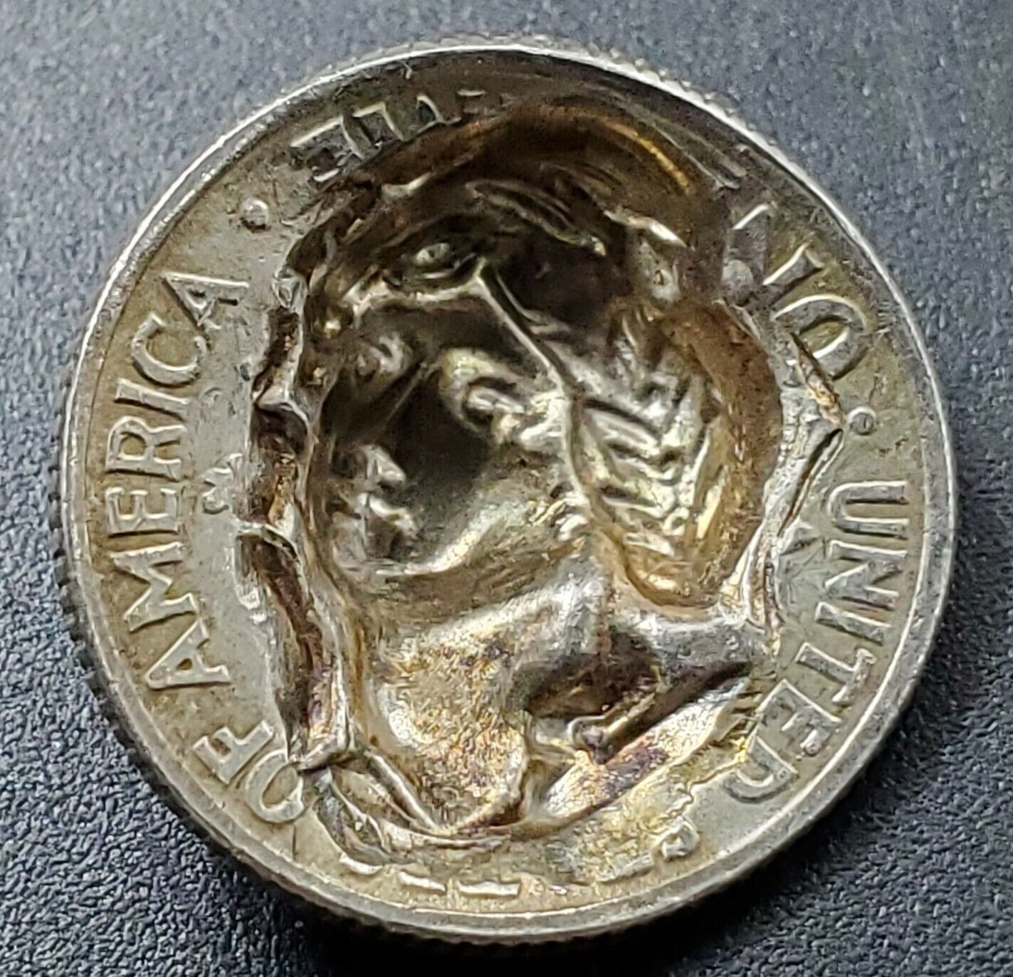 1963 Roosevelt Silver Dime w 3D Liberty Pop Push Punch Out Repousse Coin Clasp
