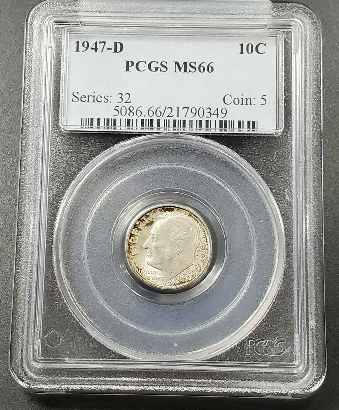 1947 D Roosevelt 10c Silver Dime Coin PCGS MS66 Business Strike Denver Toner