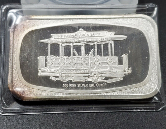 Payne Avenue Trolly Cleveland OH City Railway 1 OZ Silver Art Bar High Condition