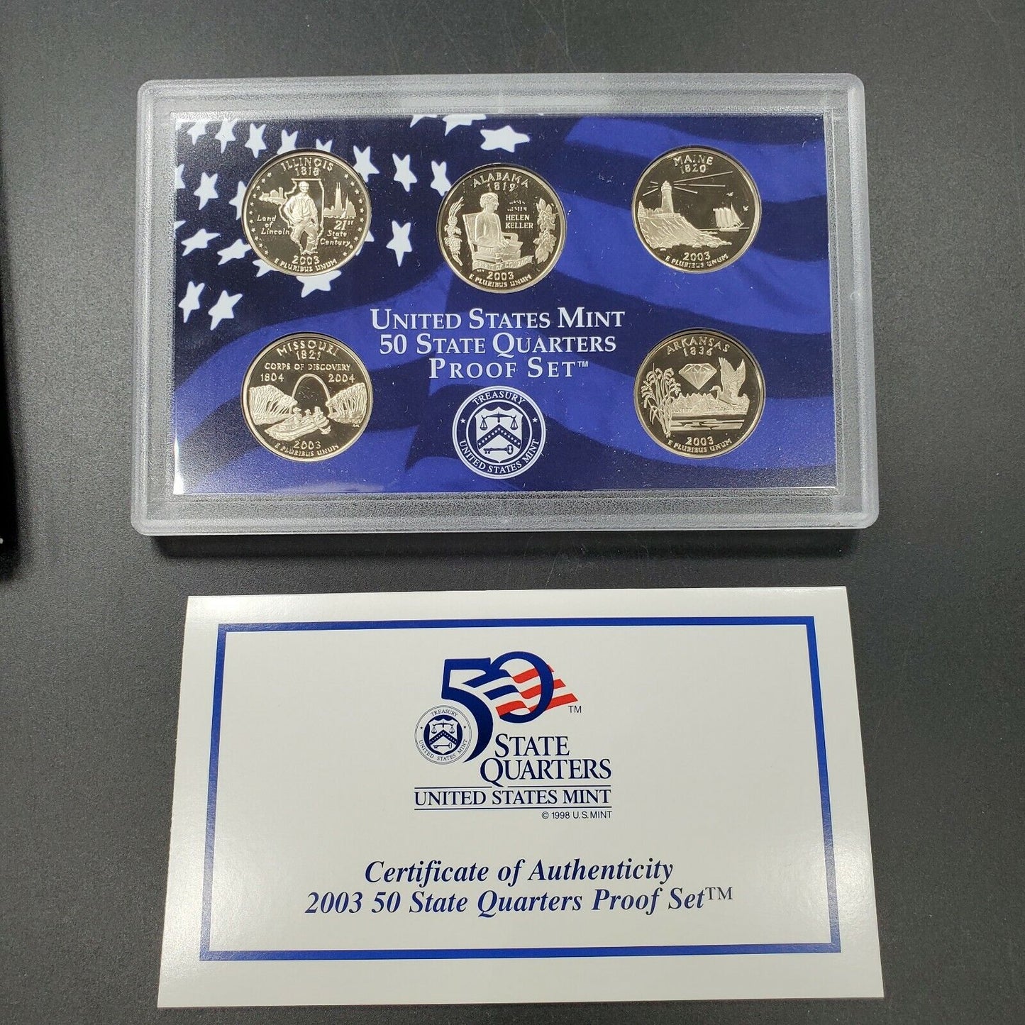 2003 S US Mint STATEHOOD STATE QUARTER Proof CLAD 5 Coin Set Box COA OGP