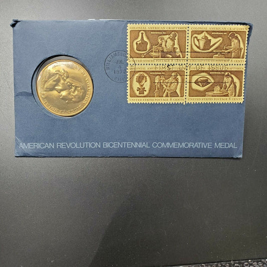 AMERICAN REVOLUTION BICENTENNIAL 1972 MEDAL COIN OGP POSTAL FIRST DAY STAMP