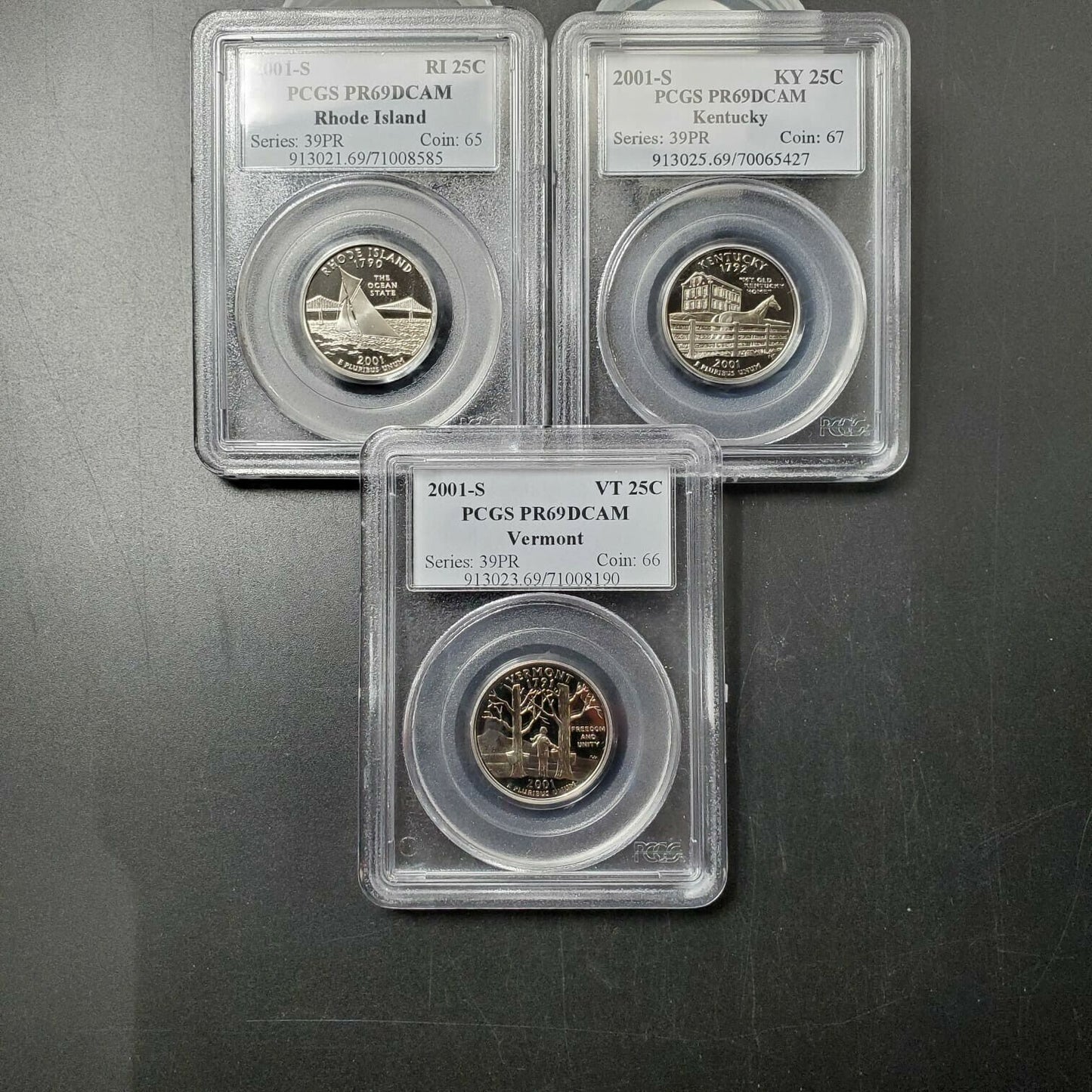 2001 S Complete 5 Coin CLAD Proof Quarter Set PCGS Graded PR69 DCAM