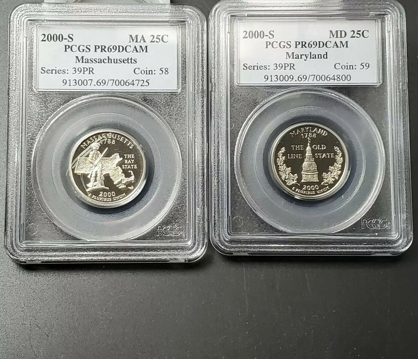 2000 S Complete 5 Coin CLAD Proof Quarter Set PCGS Graded PR69 DCAM