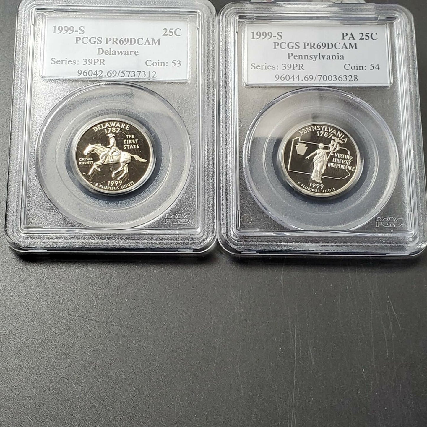 1999 S Complete 5 Coin CLAD Proof Quarter Set PCGS Graded PR69 DCAM