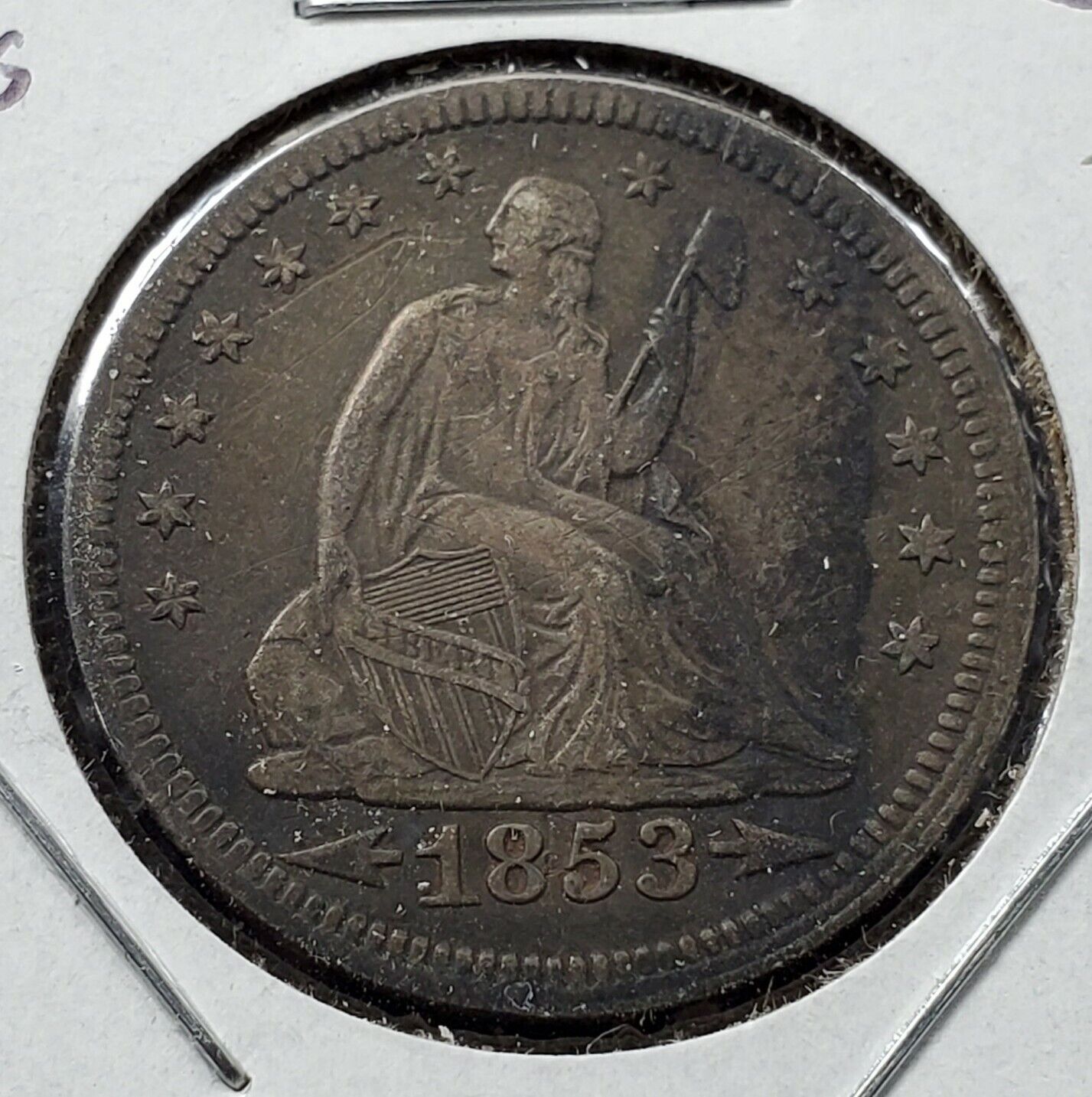 1853 P 25c Seated Liberty Silver Quarter Coin Choice XF / AU With Arrows Variety