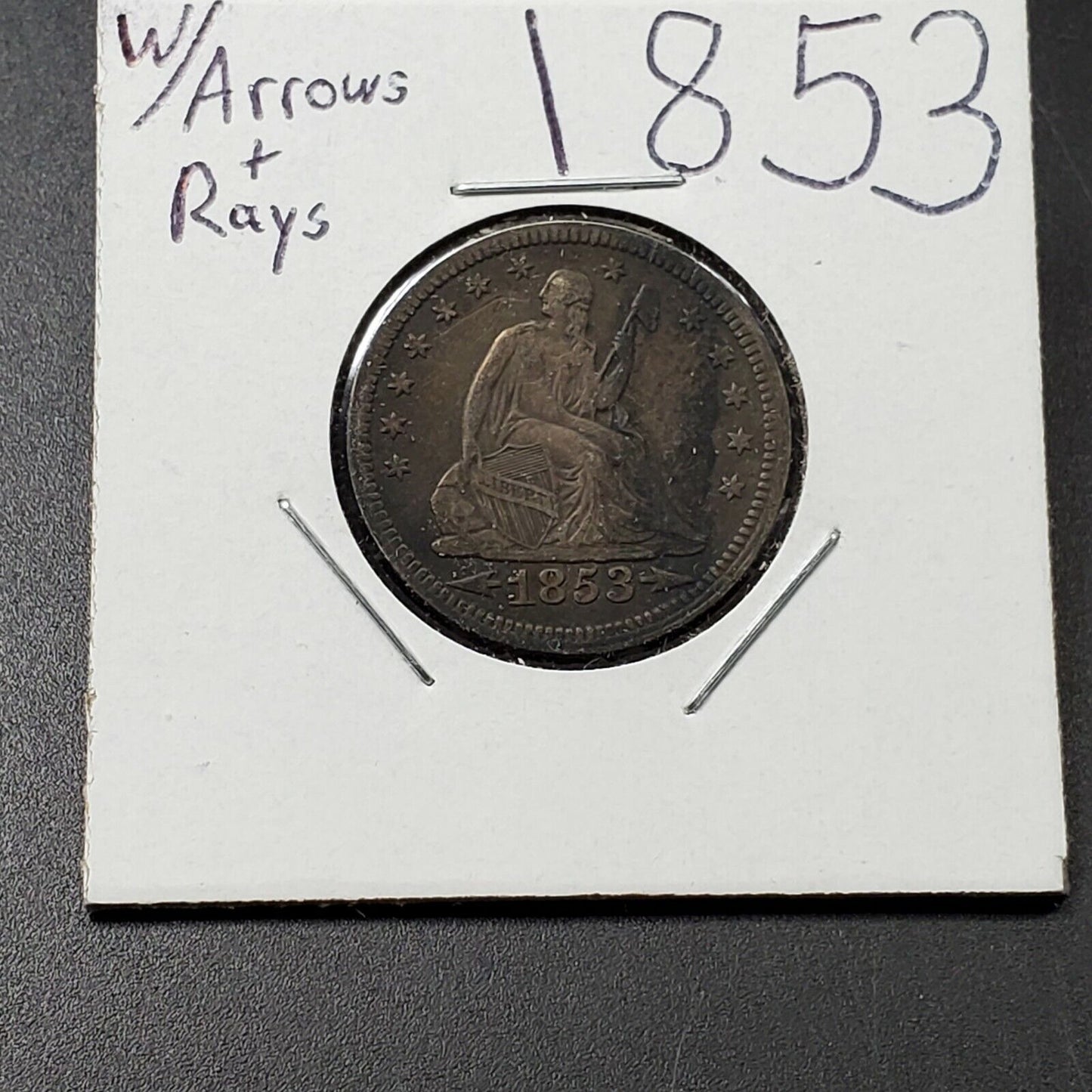 1853 P 25c Seated Liberty Silver Quarter Coin Choice XF / AU With Arrows Variety