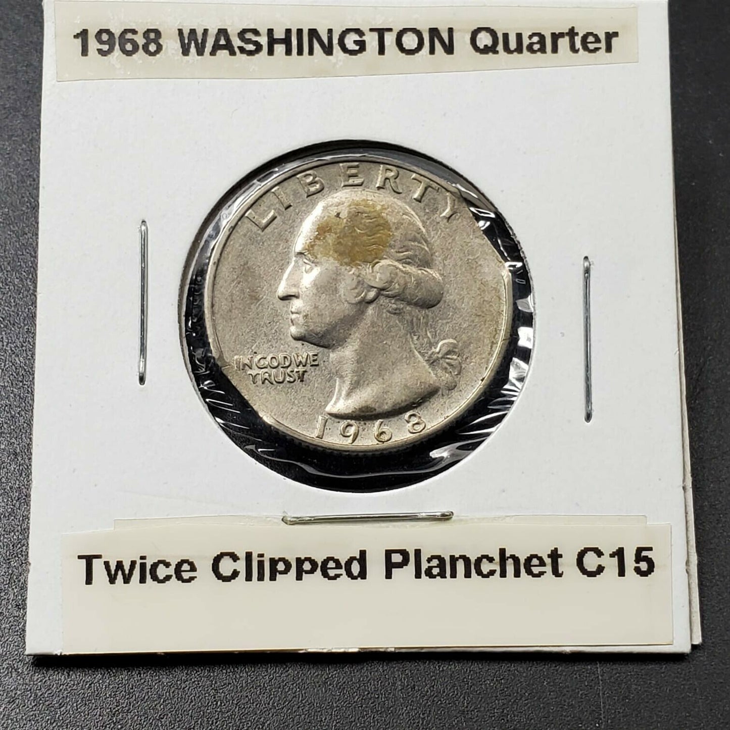 1968 Washington Clad Quarter Coin AU / UNC DOUBLE TWICE CLIPPED PLANCHET