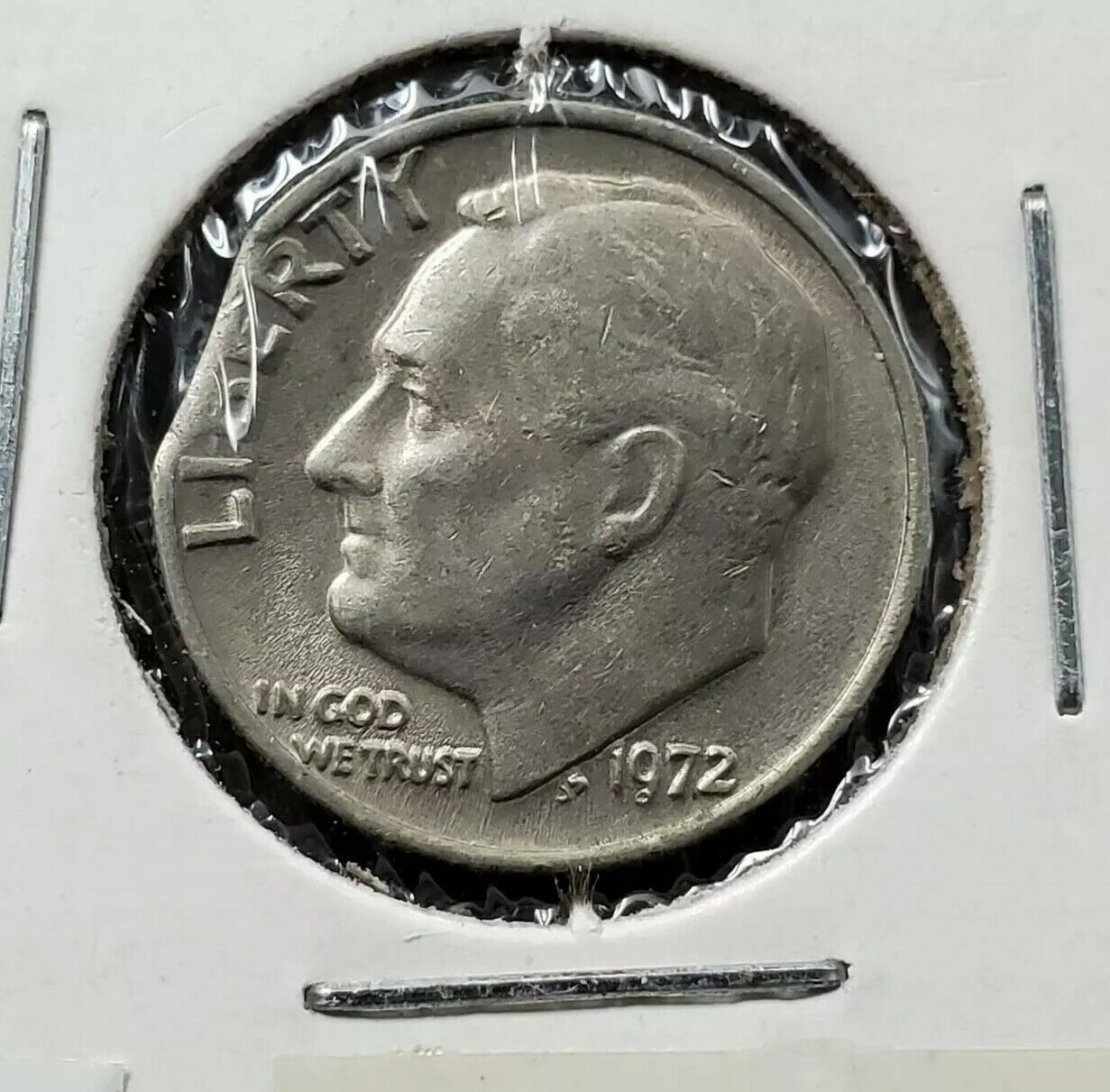 1972 Philadelphia Roosevelt clad Dime Clipped Planchet Error AU Circulated