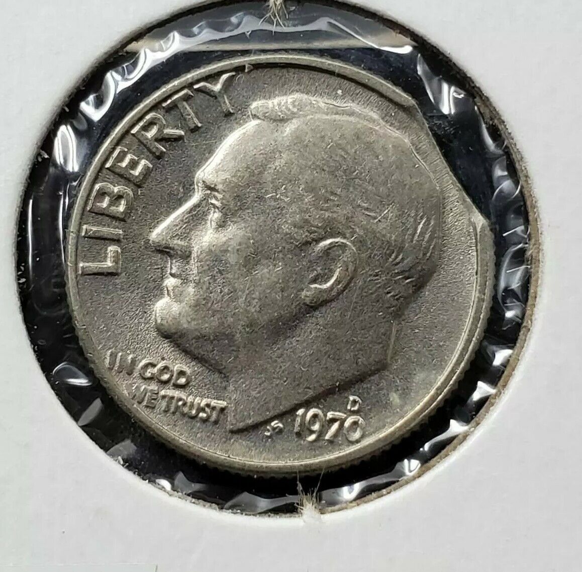 1970 D Denver Roosevelt clad Dime Clipped Planchet Error AU / UNC