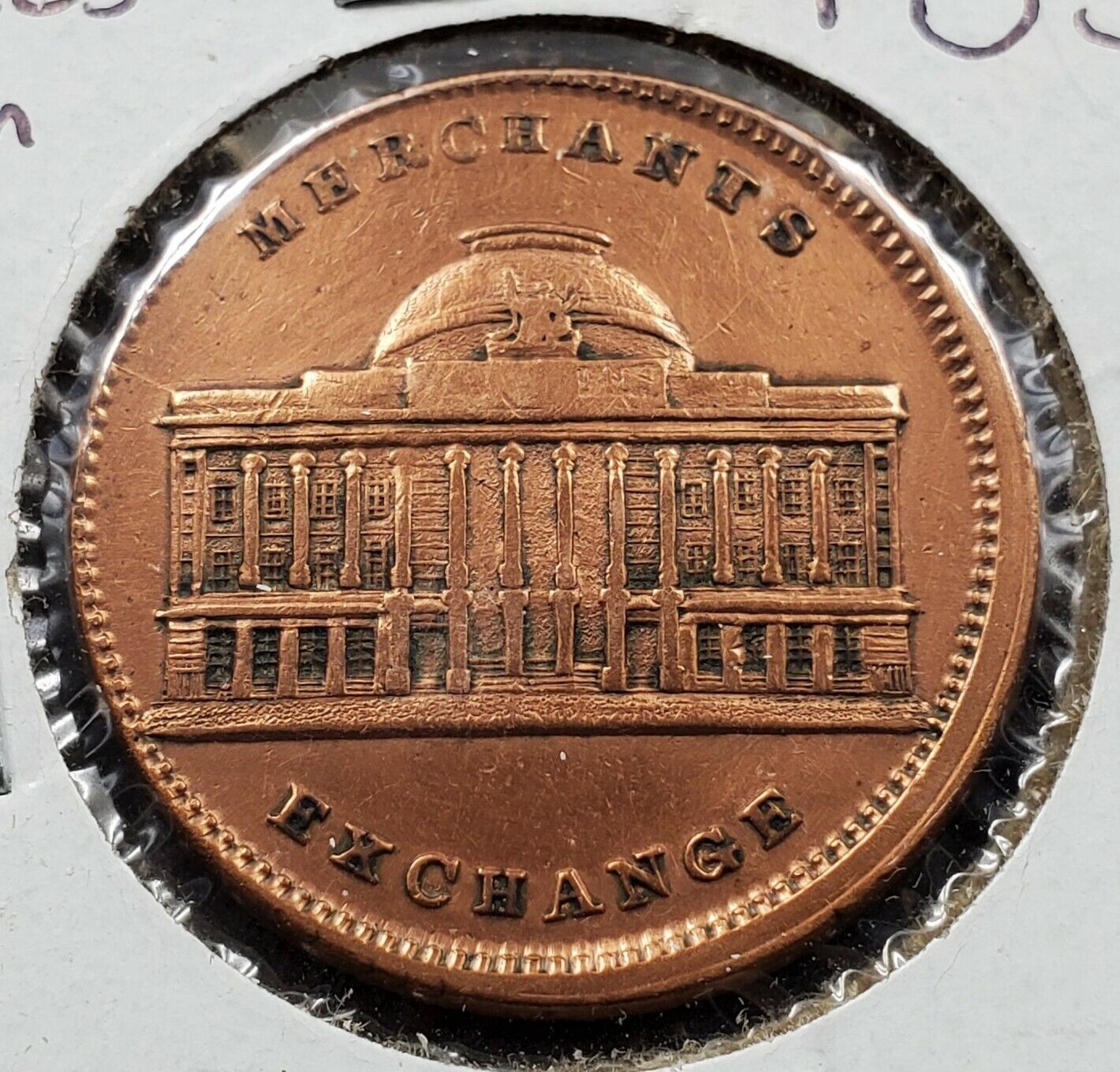 MISALIGNED 1837 Merchants Exchange Wall Street Copper Hard Times Token XF Detail