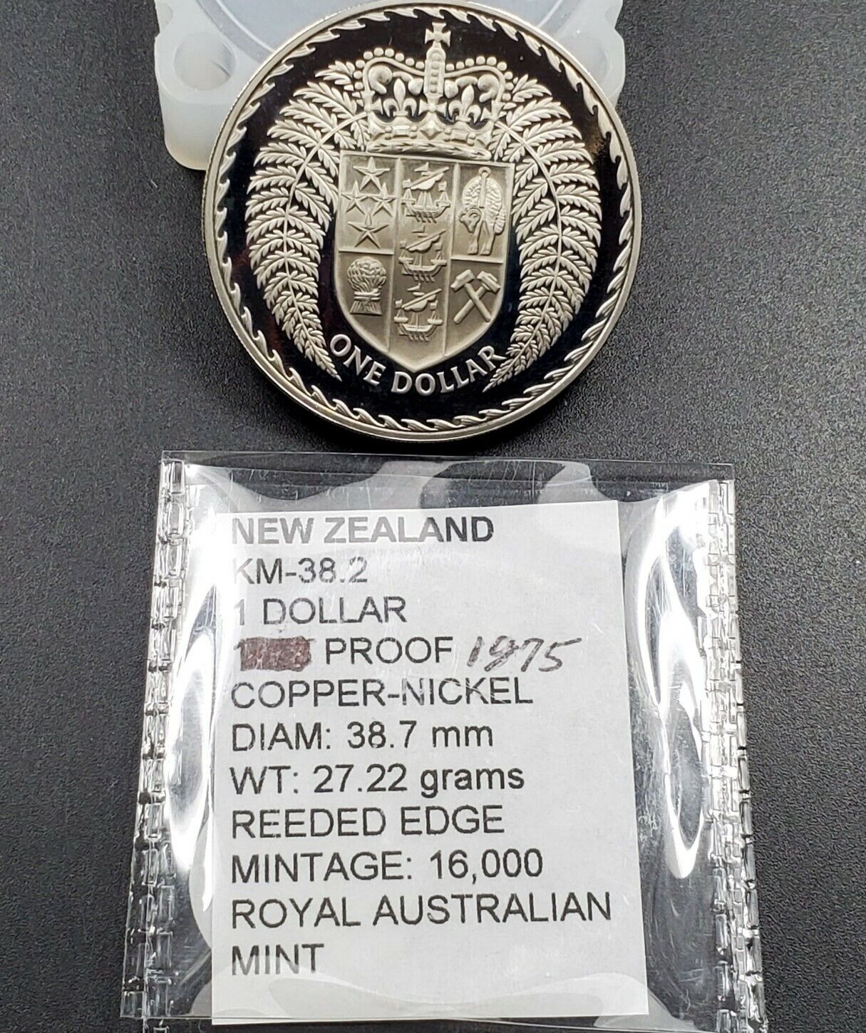 New Zealand $1 Dollar 1975 copper-nickel KM 38.1 PROOF LIKE GEM