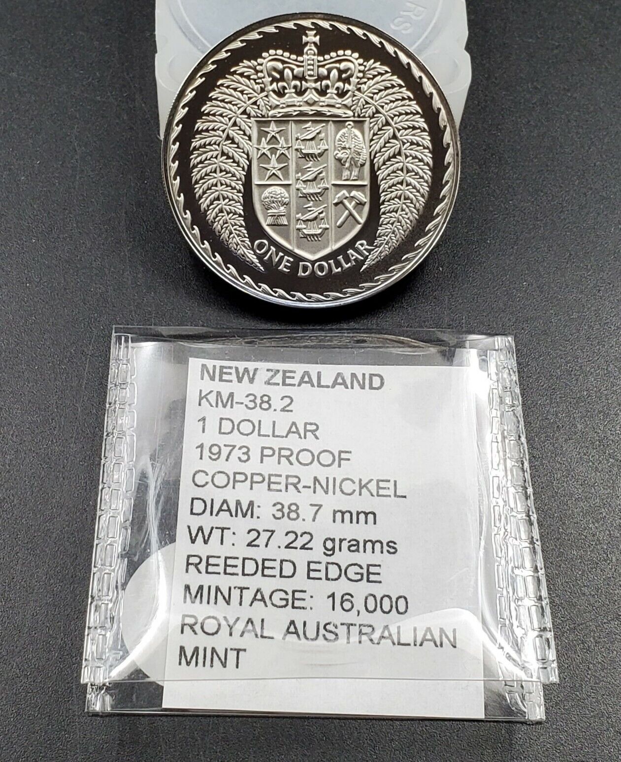 New Zealand $1 Dollar 1973 copper-nickel KM 38.1 PROOF LIKE GEM