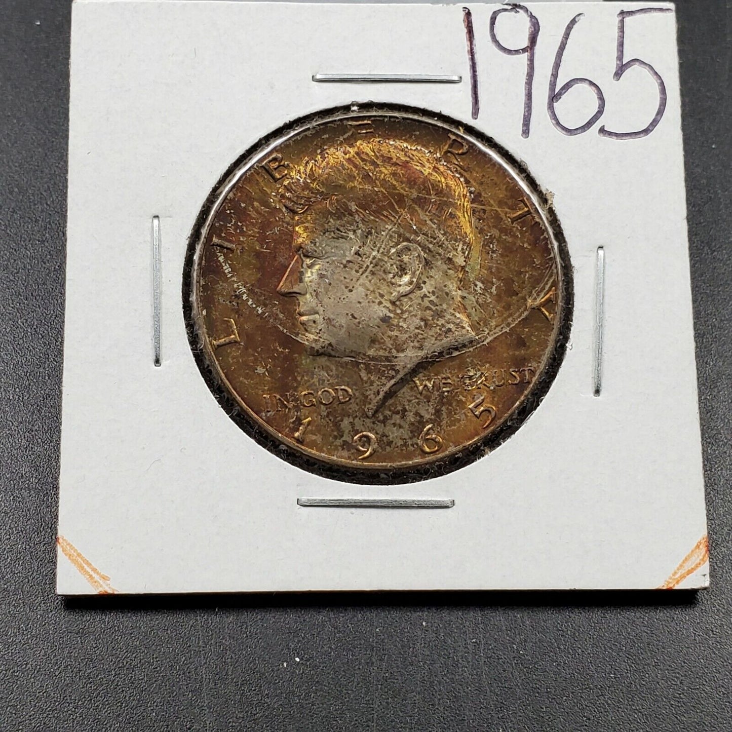 1965 P Kennedy 40% Silver Half Dollar Coin CH BU UNC NEAT END OF ROLL TONING