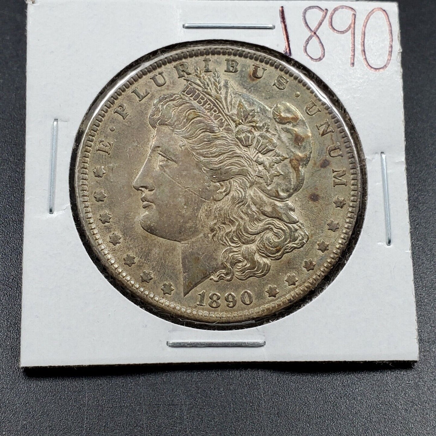 1890 P Morgan 90% Silver Eagle Dollar Coin Average AU About UNC Toned