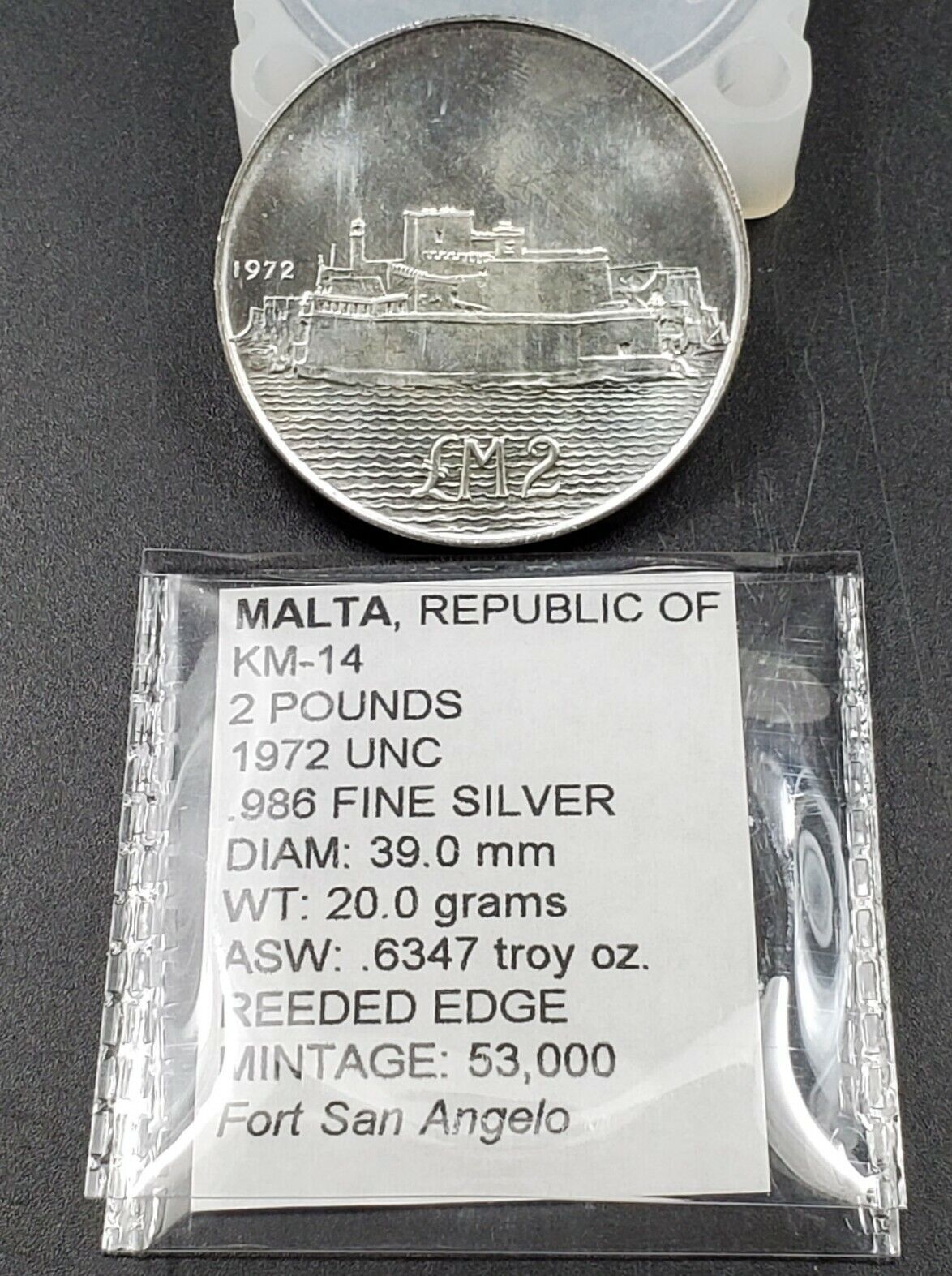 Malta 2 Lira 1972 KM-14 Silver Coin Fort San Angelo Choice / Gem BU UNC