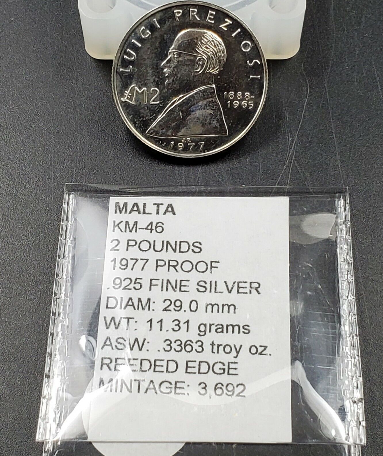 Malta Republic 1977 Silver Coin LM2 Luigi Preziosi Proof Like Gem 3.692k MINTAGE