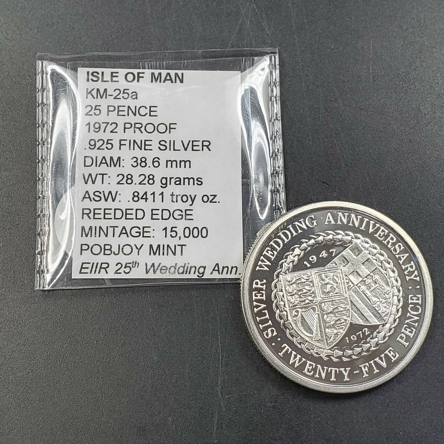 1972 Pobjoy Mint Isle of Man Gem Proof Silver Royal Wedding Anniversary