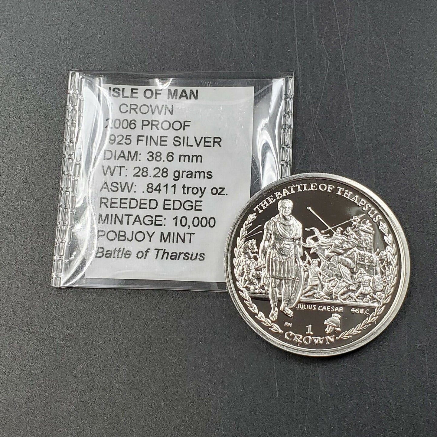2006 Pobjoy Mint Isle of Man Silver Crown Gem Proof BATTLE OF THAPSUS CEASAR