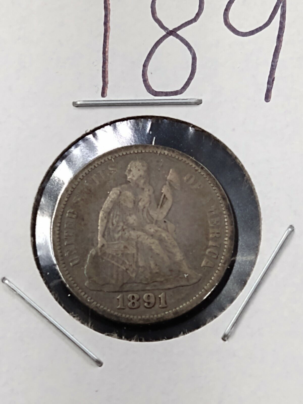 1891 P SEATED LIBERTY SILVER DIME COIN VG / FINE CIRCULATED