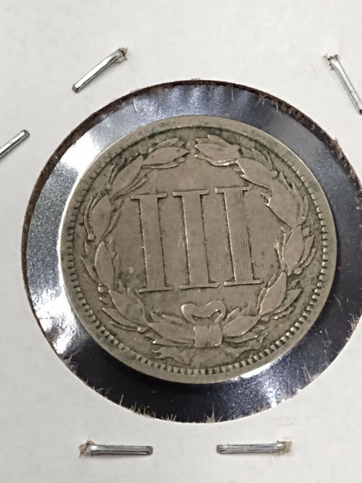 1868 P 3c Liberty Three Cent Nickel Coin VG / Fine Piece with Clashed Dies