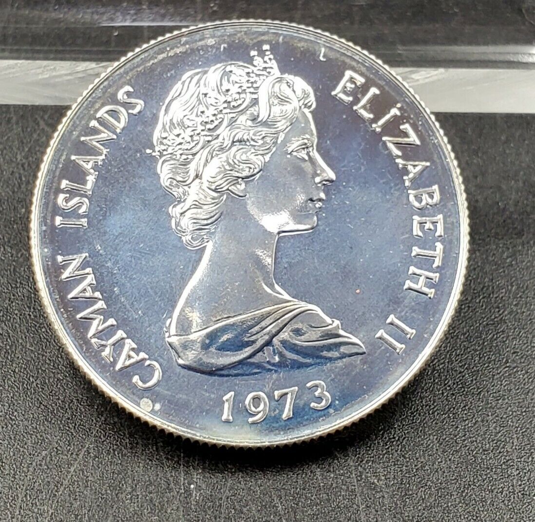 1973 Cayman Islands 50 Cents Gem Proof Silver Coin Reef Fish 9.988k mintage TONE