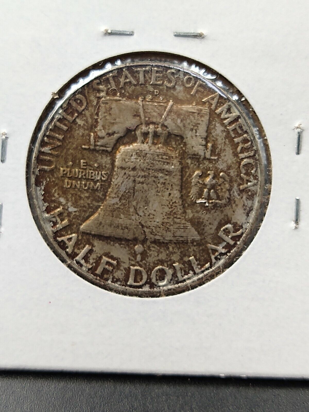 1962 D Franklin Silver 90% Half Dollar Coin AVG UNC Toned reverse