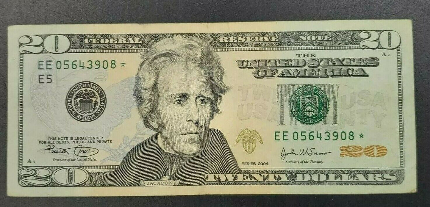 2004 $20 FRN Federal Reserve Star * Replacement Note Repeat Serial Number # Circ