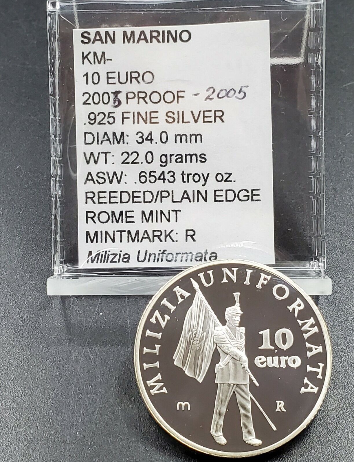 San Marino 10 euro 2005 Milizia Uniformata GEM Silver Proof COIN