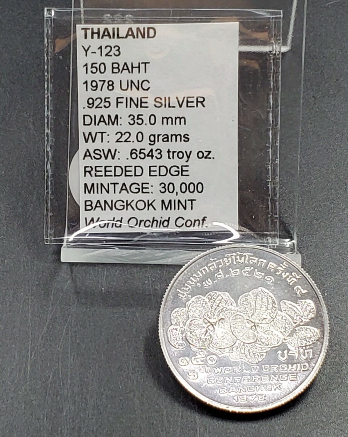 1978 Thailand Silver 150 Baht "9th World Orchid Conference" BU