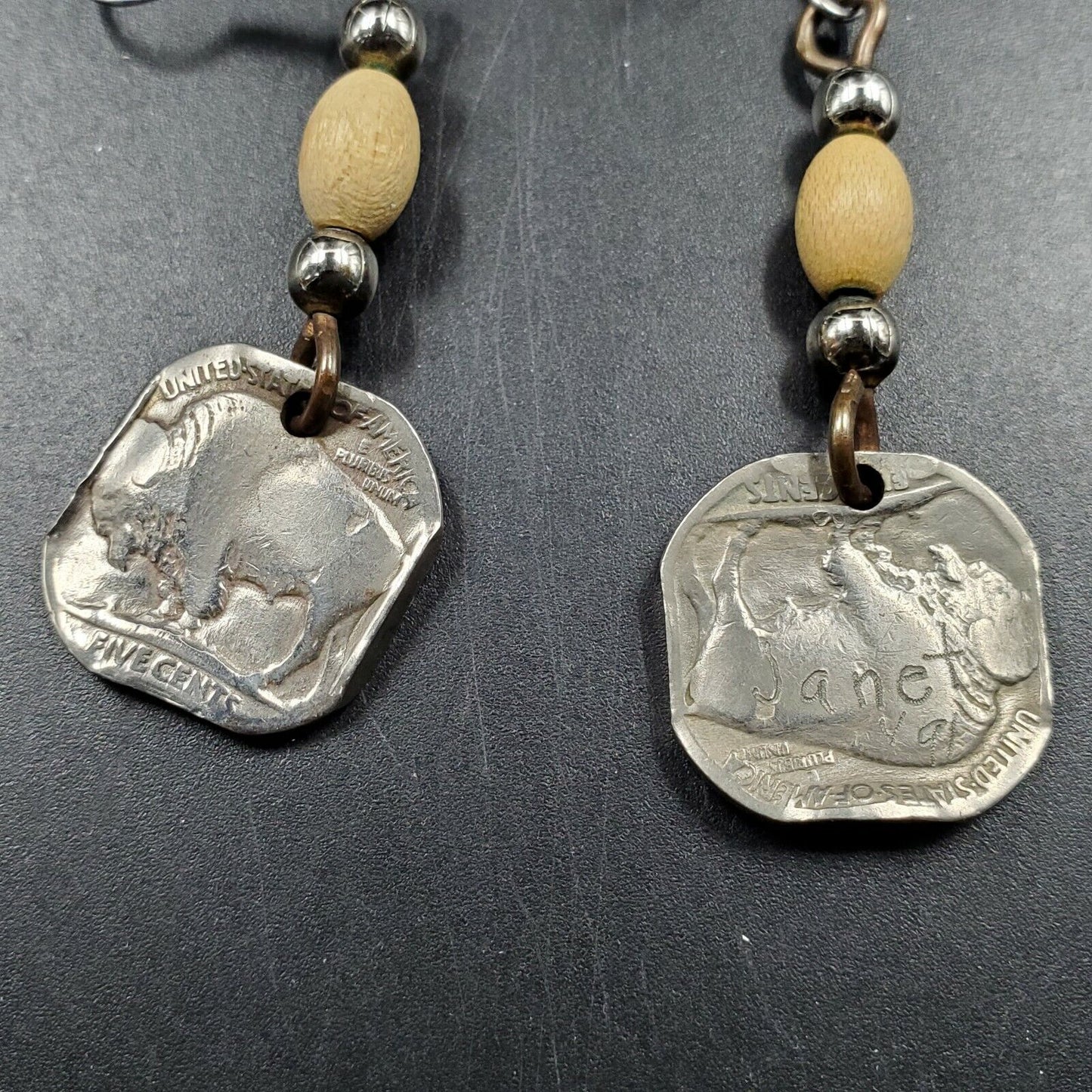1 PAIR OF BUFFALO CLAD NICKEL EAR RING PENDANTS NATIVE STYLE