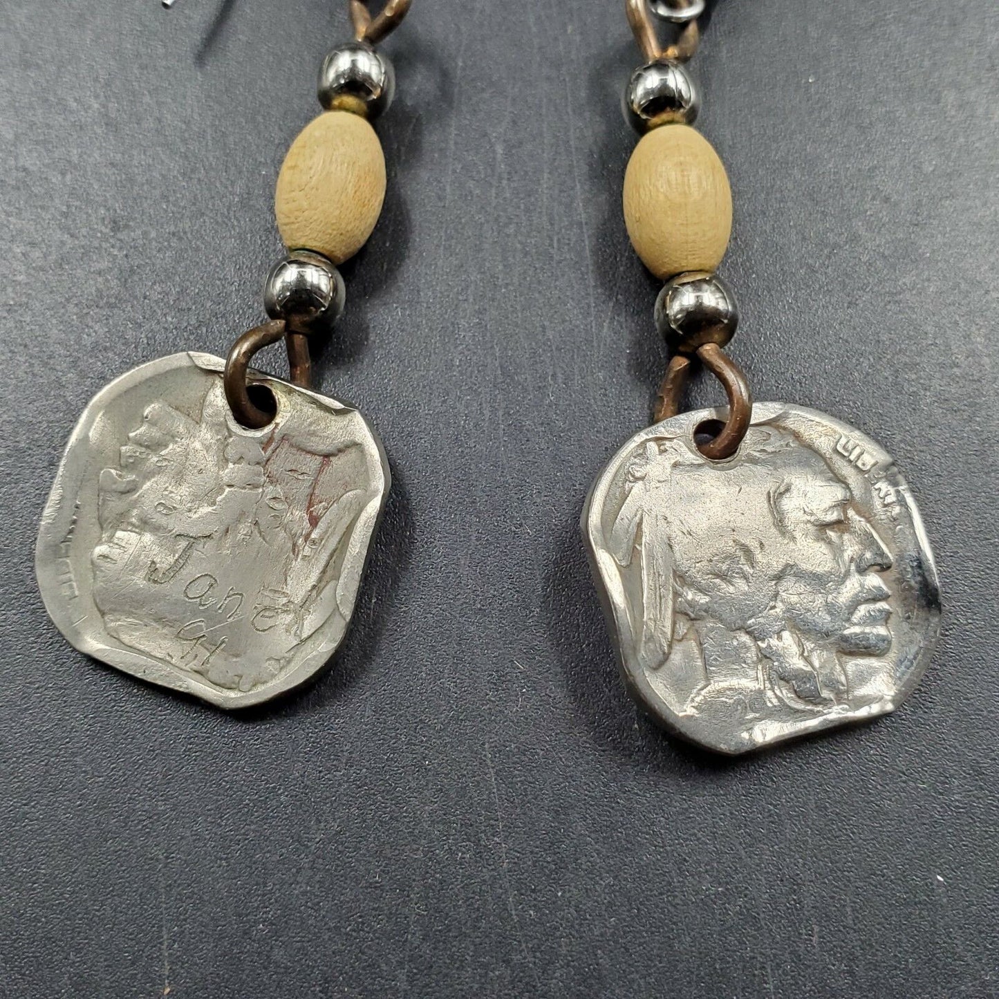 1 PAIR OF BUFFALO CLAD NICKEL EAR RING PENDANTS NATIVE STYLE