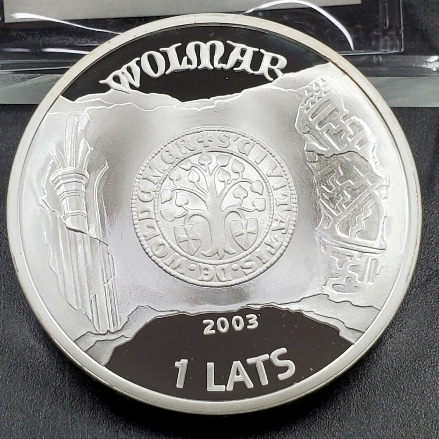 2003 LATVIA 1 Lats Silver Proof Coin Sailing Ship VALMIERA Hansa Cities