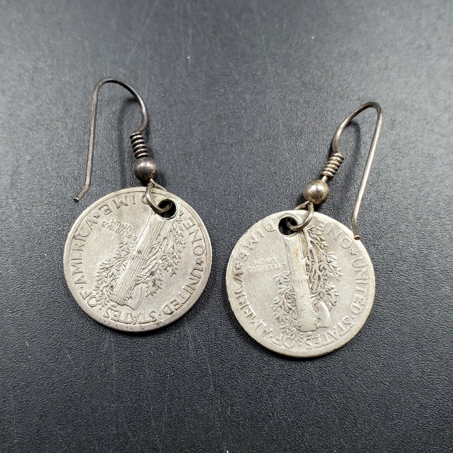 1 PAIR OF MERCURY 90% SILVER DIME EAR RING PENDANTS STYLE 2