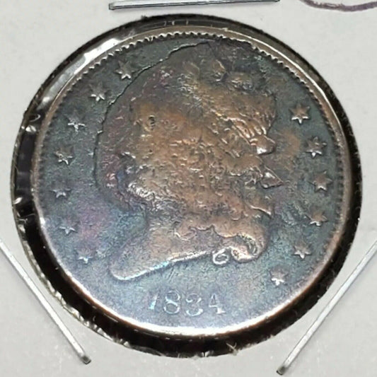 1834 Classic Head Half Cent MAJOR PLANCHET FLAW ERROR FINE DETAILS ALTERD COLOR