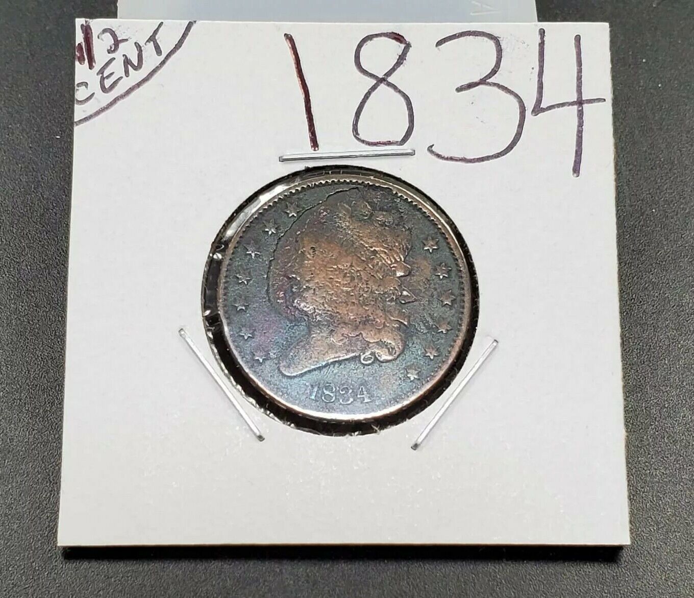 1834 Classic Head Half Cent MAJOR PLANCHET FLAW ERROR FINE DETAILS ALTERD COLOR