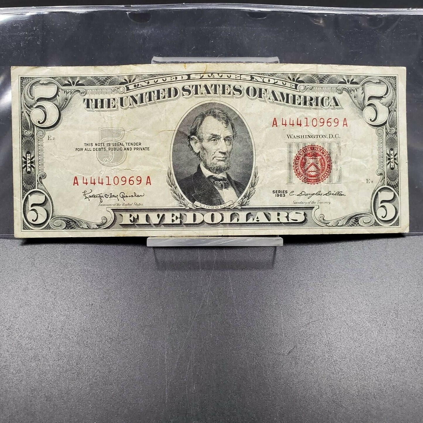 1963 $5 Five Dollar United States Red Seal Note CH VF TRIPLE Repeat Serial #