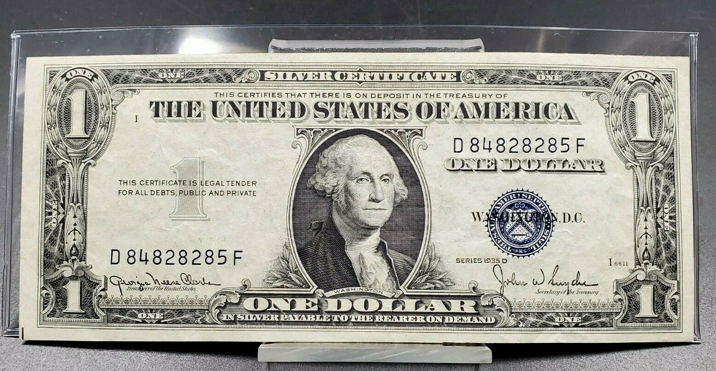 1935 D $1 Silver Certificate US Bill Note VF CirC Blue Seal SEMI RADAR SERIAL #