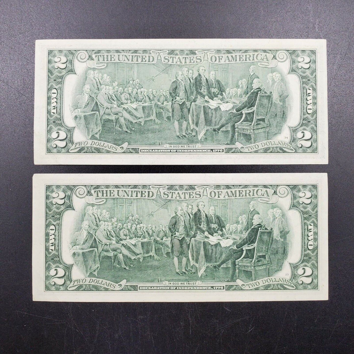 2 CONSECUTIVE 1976 $2 FRN Federal Reserve NOTE Green Seal CH UNC BICENTENNIAL 4