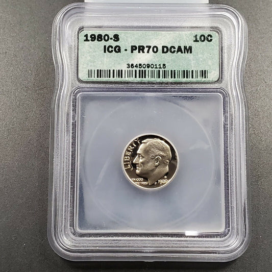 1980 S Roosevelt CLAD Dime Coin Vintage ICG PR70 DCAM Deep Cameo Proof