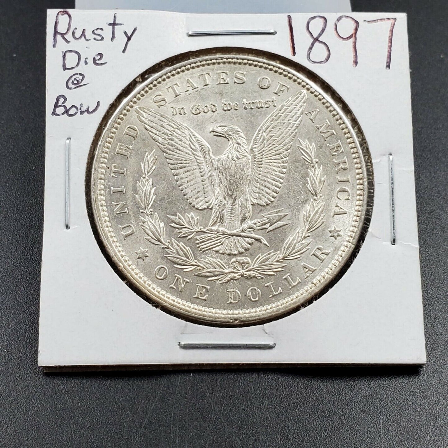 1897 P Morgan 90% Silver Eagle Dollar Coin AVG UNC Struck with Rusty Die REV VAM