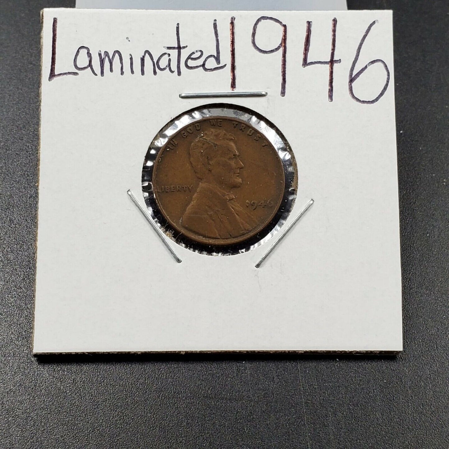 1946 P 1c Lincoln Wheat Cent Penny Coin Laminated Planchet Error