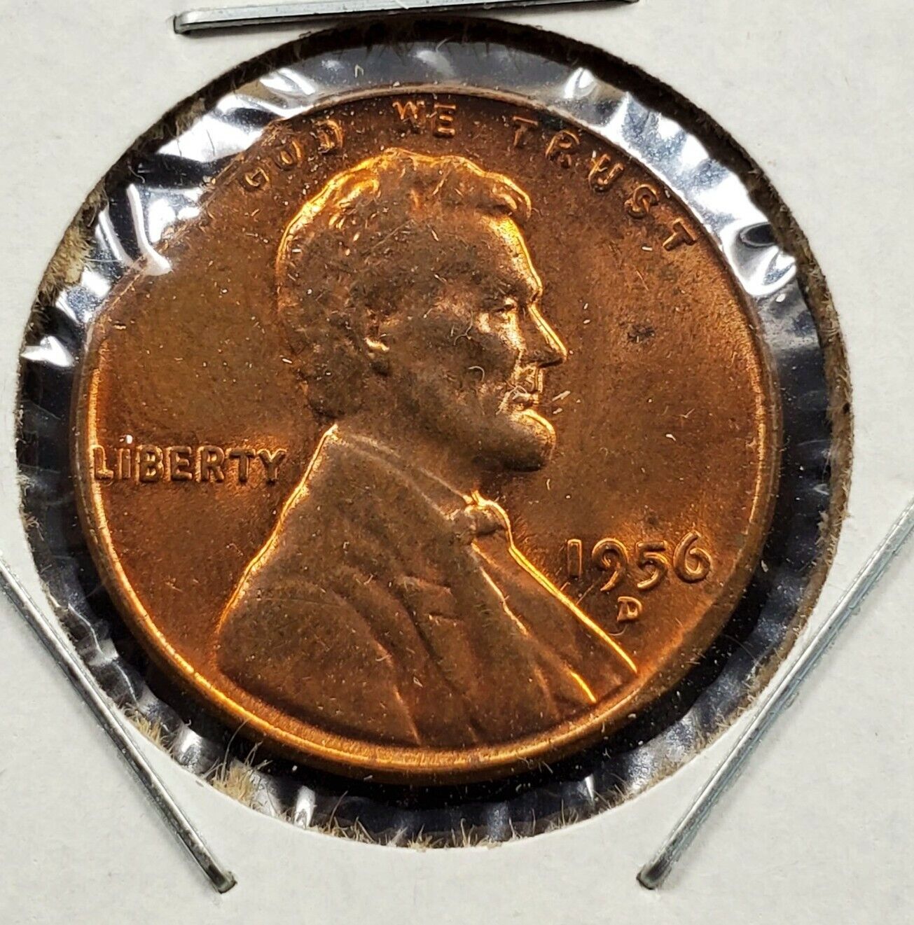 1956 D Lincoln WHEAT Cent Penny Error Coin Straight Clipped Planchet Error UNC