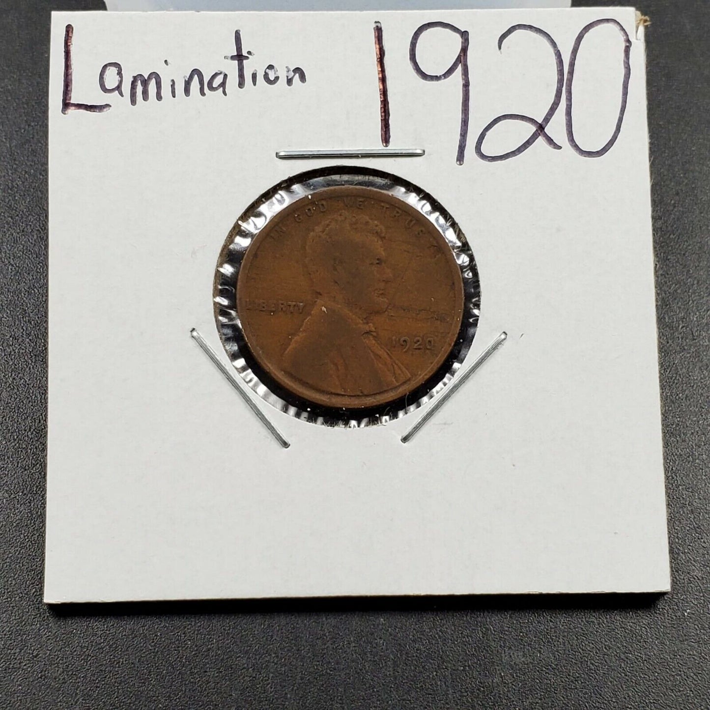 1920 p 1c Lincoln Wheat Cent Penny Coin Laminated Planchet Error
