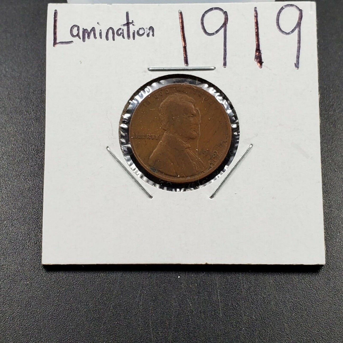 1919 p 1c Lincoln Wheat Cent Penny Coin Laminated Planchet Error