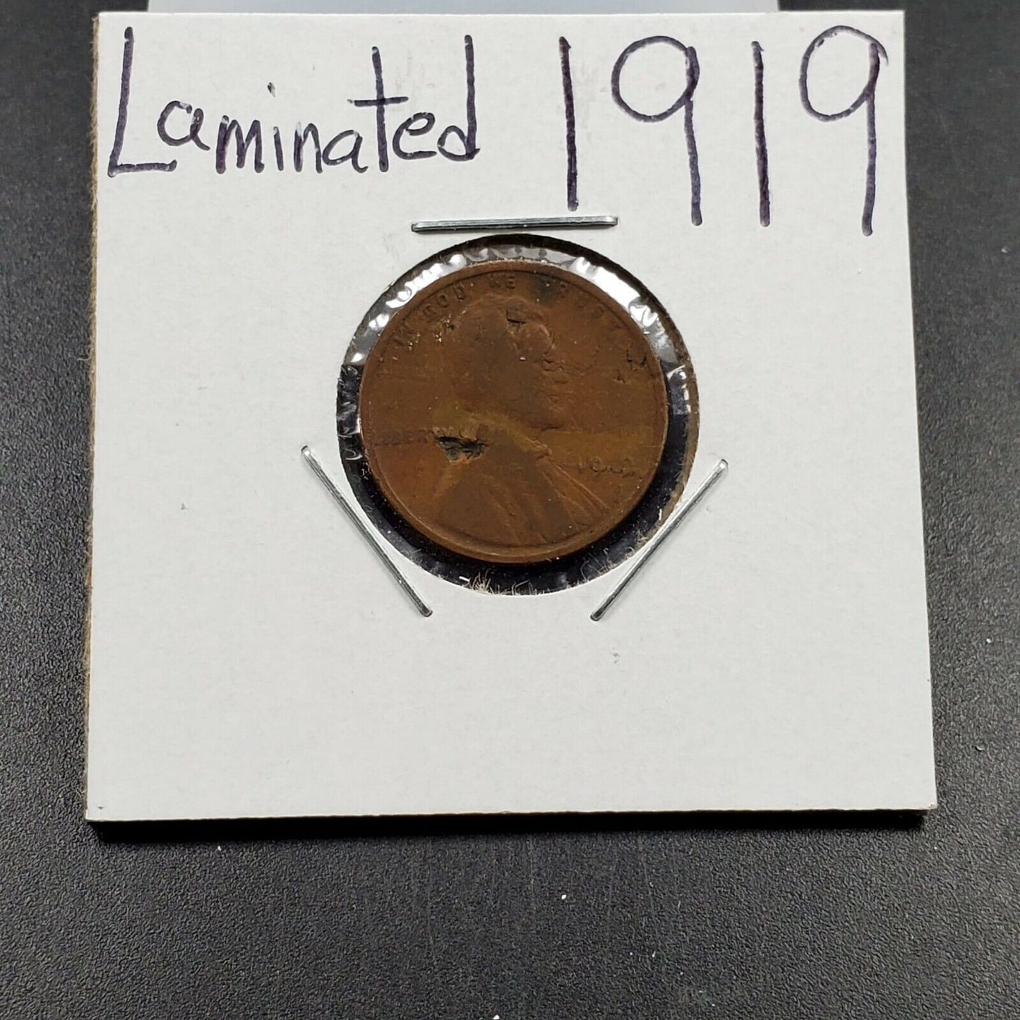 1919 p 1c Lincoln Wheat Cent Penny Coin Laminated Planchet Error