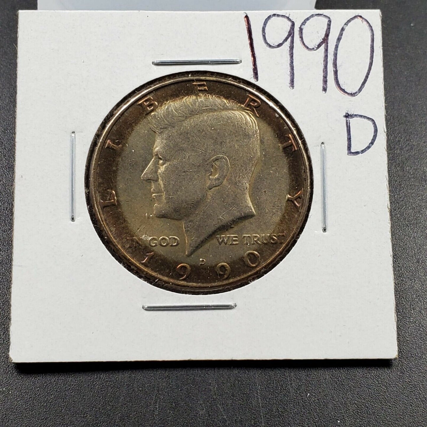 Speared Eagle Giant Die Crack Error Variety 1990 D Kennedy Half Dollar PQ Toning