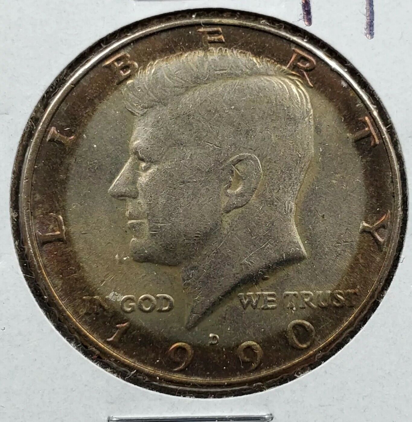 Speared Eagle Giant Die Crack Error Variety 1990 D Kennedy Half Dollar PQ Toning