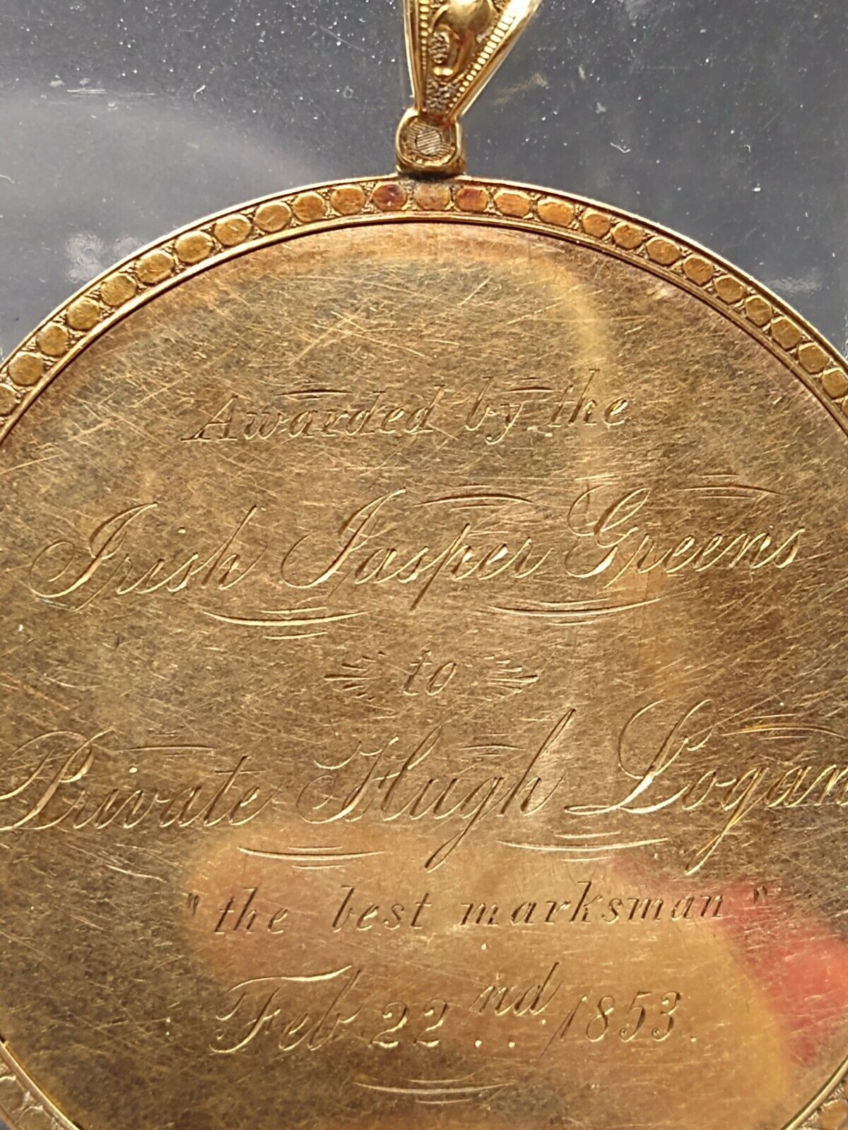 Irish Jasper Greens 1853 Best Marksman Sharpshooter 14k Solid Gold Medal Civil