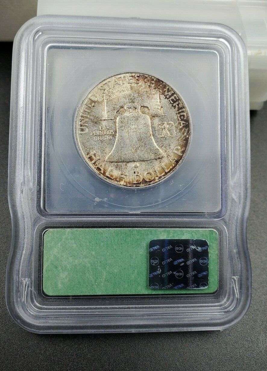 1951 S Franklin Silver Half Dollar Coin Vintage ICG MS65 FBL Toned Nice Coin