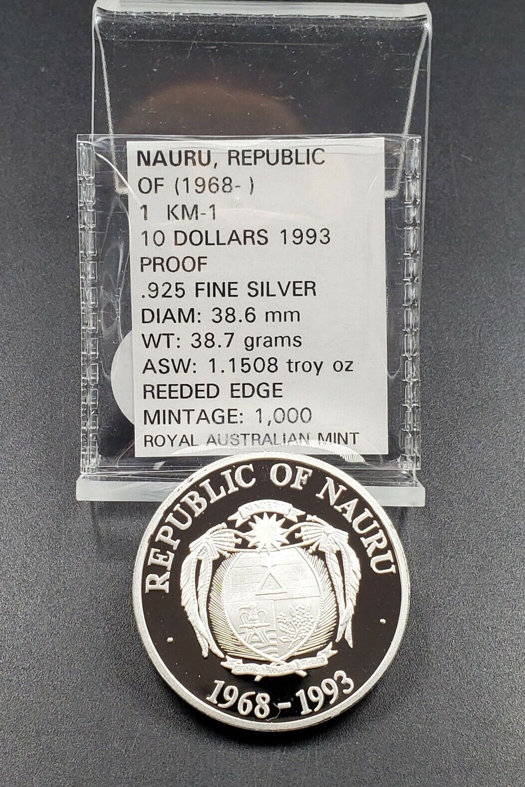 1993 Nauru Republic 10 Dollars Independence Map KM-1 Gem silver proof 1k Mintage